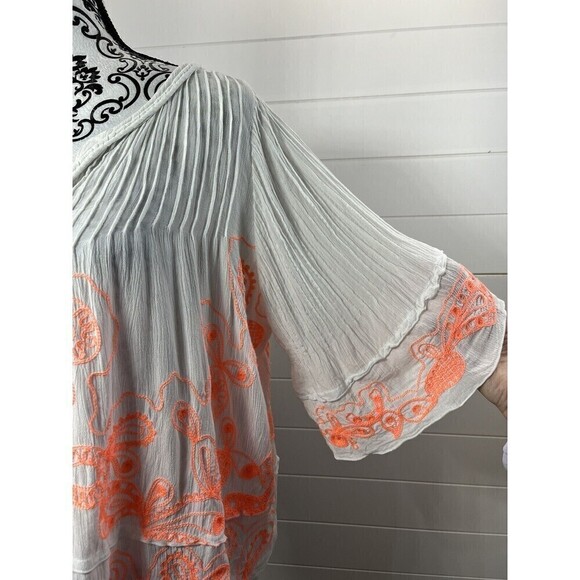 Poupette St. Barth Top Womens One Size Embroidered Viscose Tropical Peach& White - Picture 3 of 13